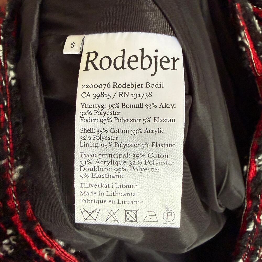RODEBJER | Black and Red Tweed Mock Neck Sculpted Sleeve Mini Dress | Small - Picture 8 of 9